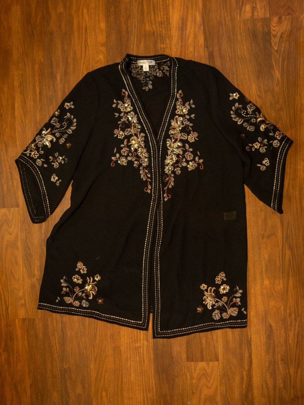 Coldwater Creek Black and Gold Sheer Sequin Kimono Cardigan - XL